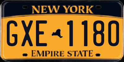 NY license plate GXE1180