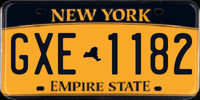 NY license plate GXE1182