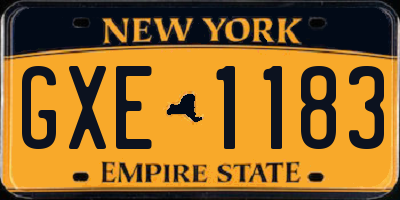 NY license plate GXE1183