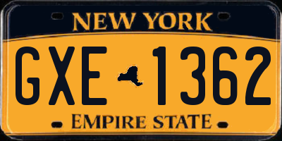 NY license plate GXE1362