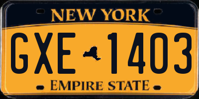 NY license plate GXE1403