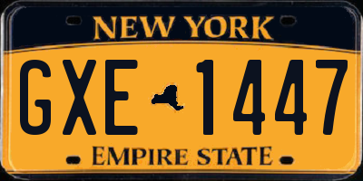 NY license plate GXE1447