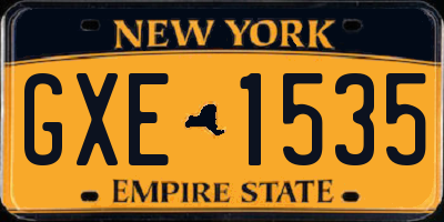 NY license plate GXE1535