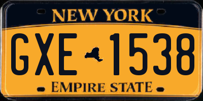 NY license plate GXE1538