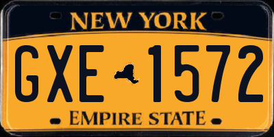 NY license plate GXE1572