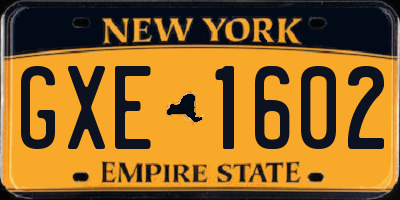 NY license plate GXE1602
