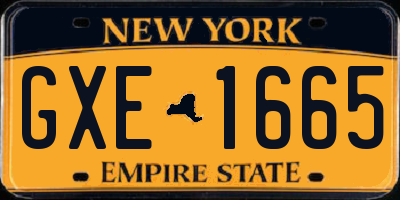 NY license plate GXE1665