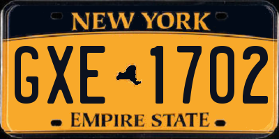 NY license plate GXE1702