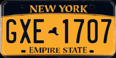 NY license plate GXE1707