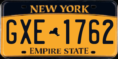 NY license plate GXE1762
