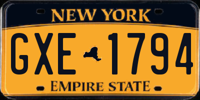 NY license plate GXE1794