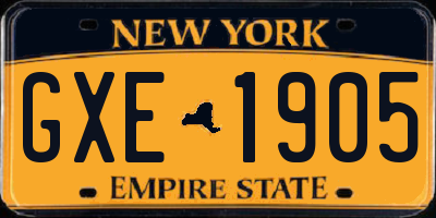 NY license plate GXE1905