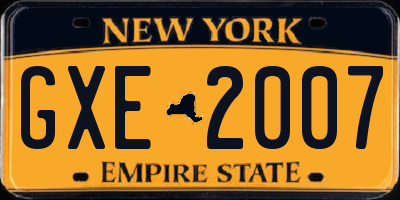 NY license plate GXE2007
