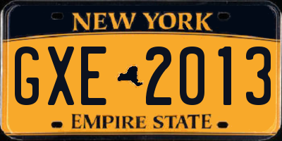 NY license plate GXE2013