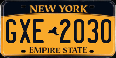 NY license plate GXE2030