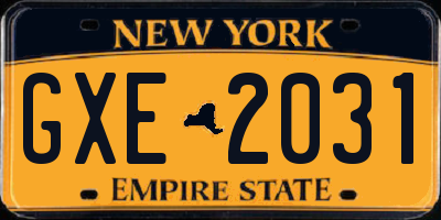 NY license plate GXE2031