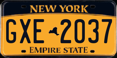 NY license plate GXE2037