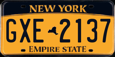 NY license plate GXE2137