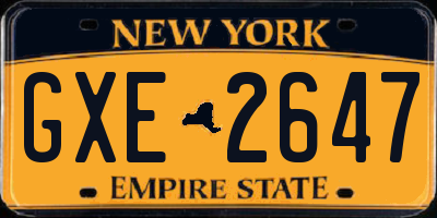NY license plate GXE2647