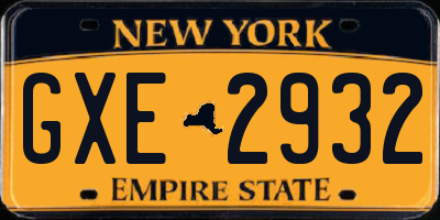 NY license plate GXE2932