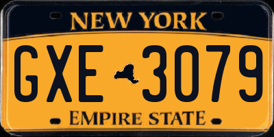 NY license plate GXE3079