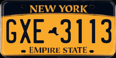 NY license plate GXE3113