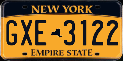 NY license plate GXE3122