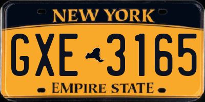 NY license plate GXE3165