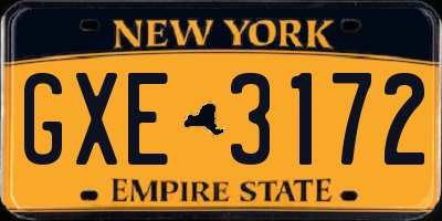 NY license plate GXE3172