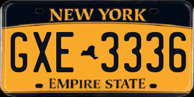 NY license plate GXE3336