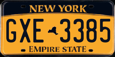 NY license plate GXE3385