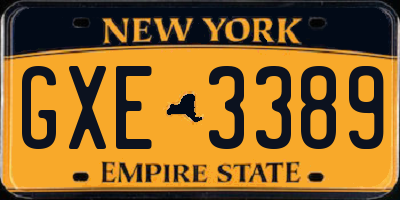 NY license plate GXE3389