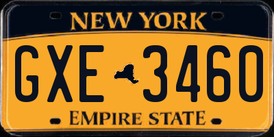 NY license plate GXE3460
