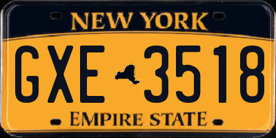 NY license plate GXE3518