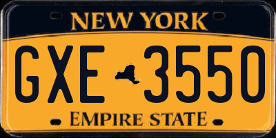 NY license plate GXE3550
