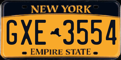 NY license plate GXE3554