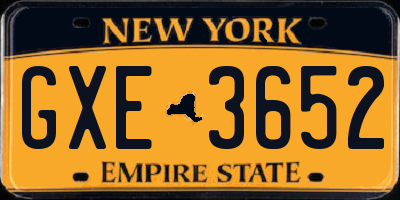 NY license plate GXE3652