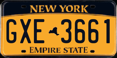 NY license plate GXE3661