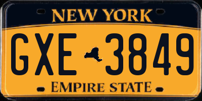NY license plate GXE3849