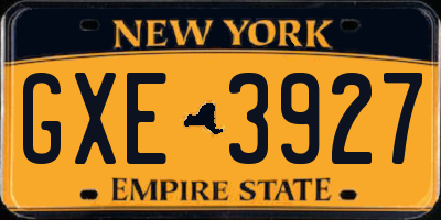 NY license plate GXE3927