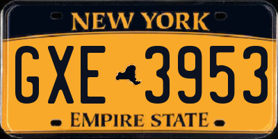 NY license plate GXE3953