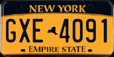 NY license plate GXE4091