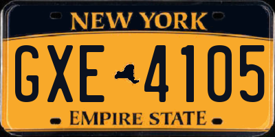 NY license plate GXE4105