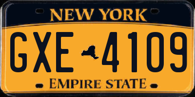 NY license plate GXE4109