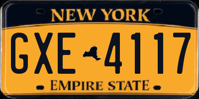 NY license plate GXE4117