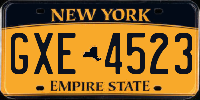 NY license plate GXE4523