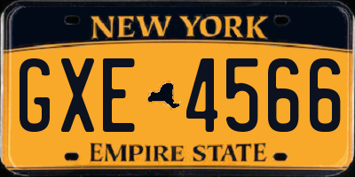 NY license plate GXE4566