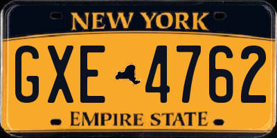 NY license plate GXE4762