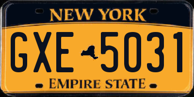 NY license plate GXE5031