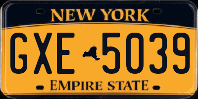NY license plate GXE5039